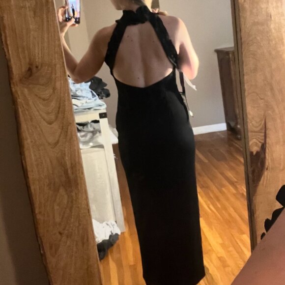 Petite Ruffled Halter Mock Neck Cutout-Back Gown - Picture 7 of 11